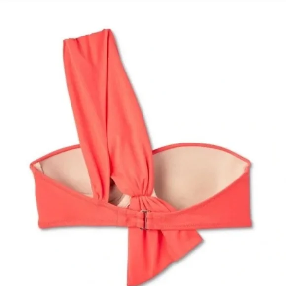 Coral Asymmetrical Bikini Top with Knot Detail Size 36B - Picture 2 of 4